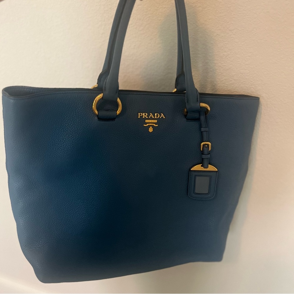 Perfect condition Prada Cobalto Blue Leather Tote. Like brand new. Certified